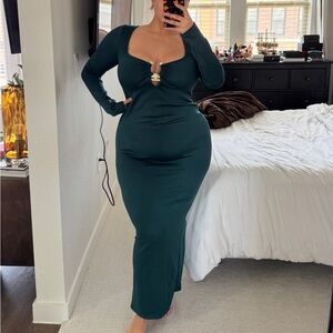 Fashion Nova Deep Green Long Sleeve Dress